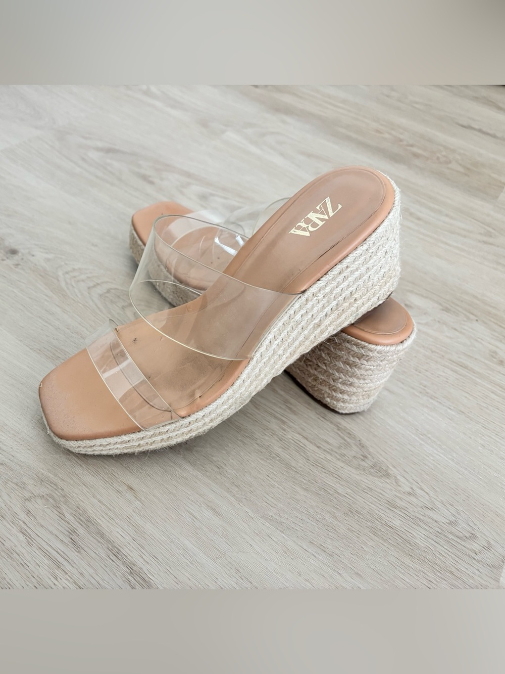 ZARA Clear Double-Strap Espadrille Wedge in Nude